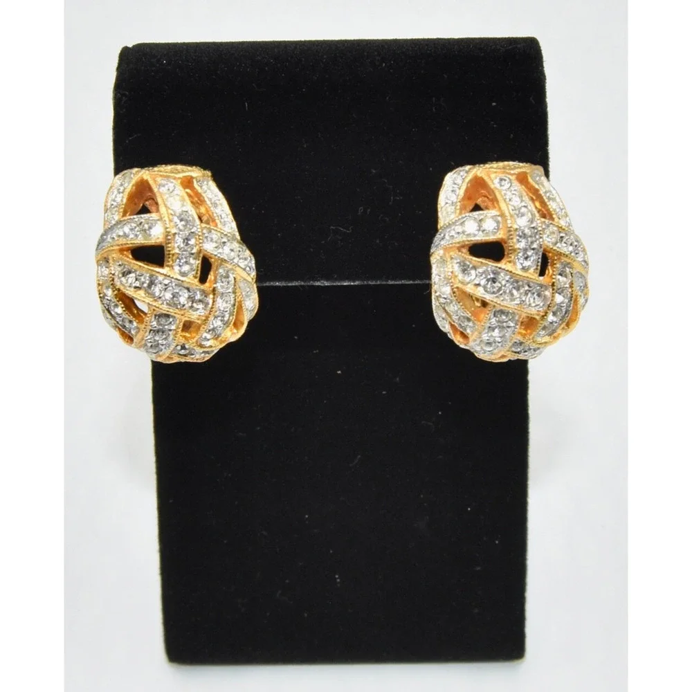KJL KENNETH JAY LANE Gold ToneRhinestone Dome Clip Earrings - Picture 1 of 9